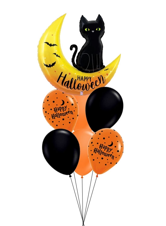 Halloween Cat and Moon Balloon Bouquet