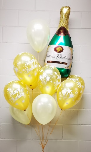 Happy Birthday Champagne Gold Toast Balloon Bouquet