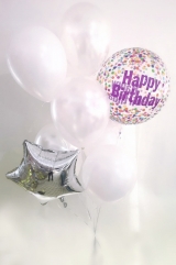 Happy Birthday Confetti Orbz with silver star Bouquet