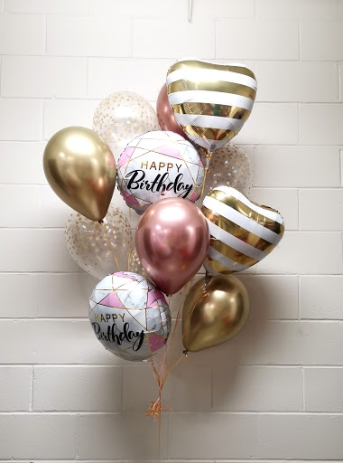 Happy Birthday Something Stripey Rose Gold Balloon Bouquet