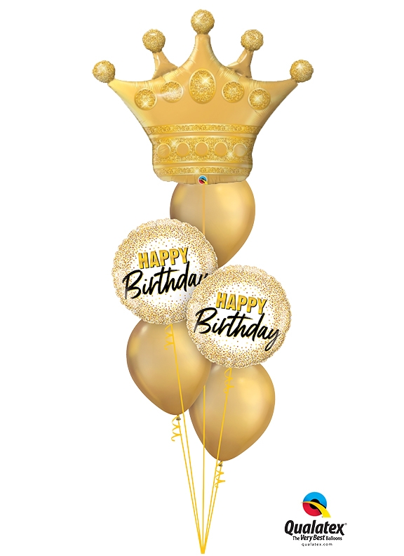 Happy Birthday Your Majesty in Gold Balloon Bouquet