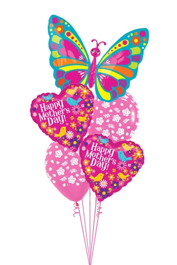 Happy Mother's Day Bouquet heart birds and Butterfly