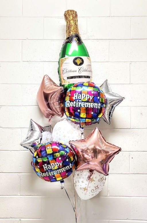 Happy Retirement Champagne Starburst Balloon Bouquet 