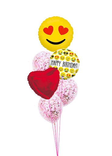 Hearts Emoji Birthday Confetti Balloon Bouquet