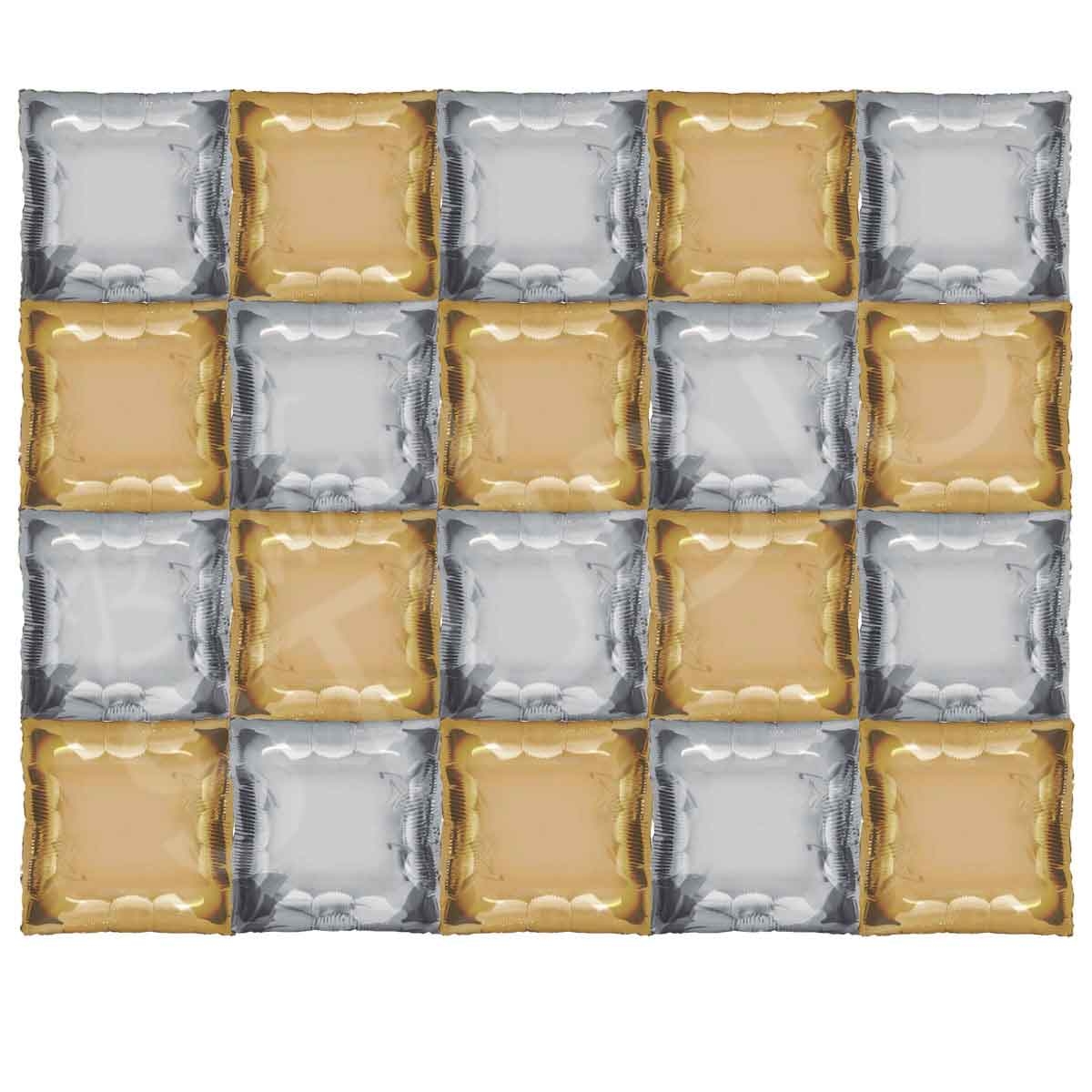 Helium Balloon Wall in Gold and Silver Backdrop