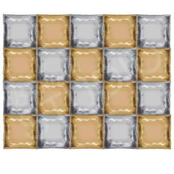 Helium Balloon Wall in Gold and Silver Backdrop
