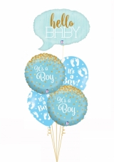 Hello baby confetti with footprints bouquet