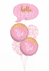  Hello baby girl confetti with footprints bouquet