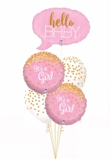 Hello baby girl confetti with gold confetti bouquet