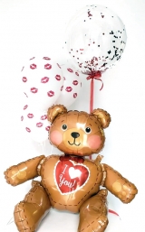 I Love You Bear Bouquet with kisses and confetti
