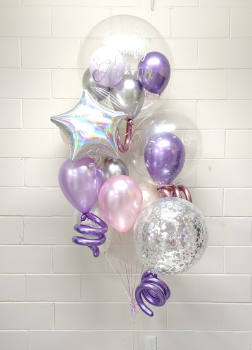 Iridescent Shimmering Lilac Birthday Custom Print Balloon Bouquet	