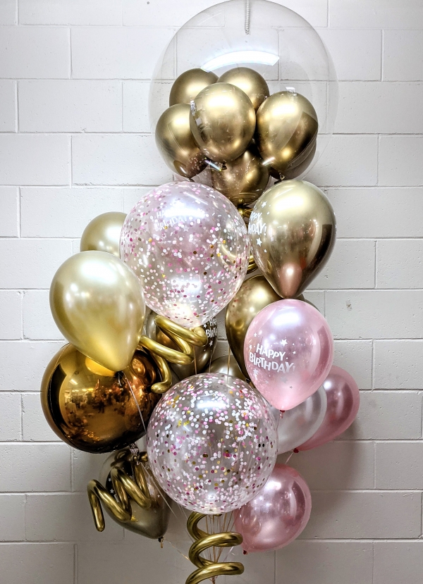 Jewel Pink & Champagne Birthday Balloon Bouquet