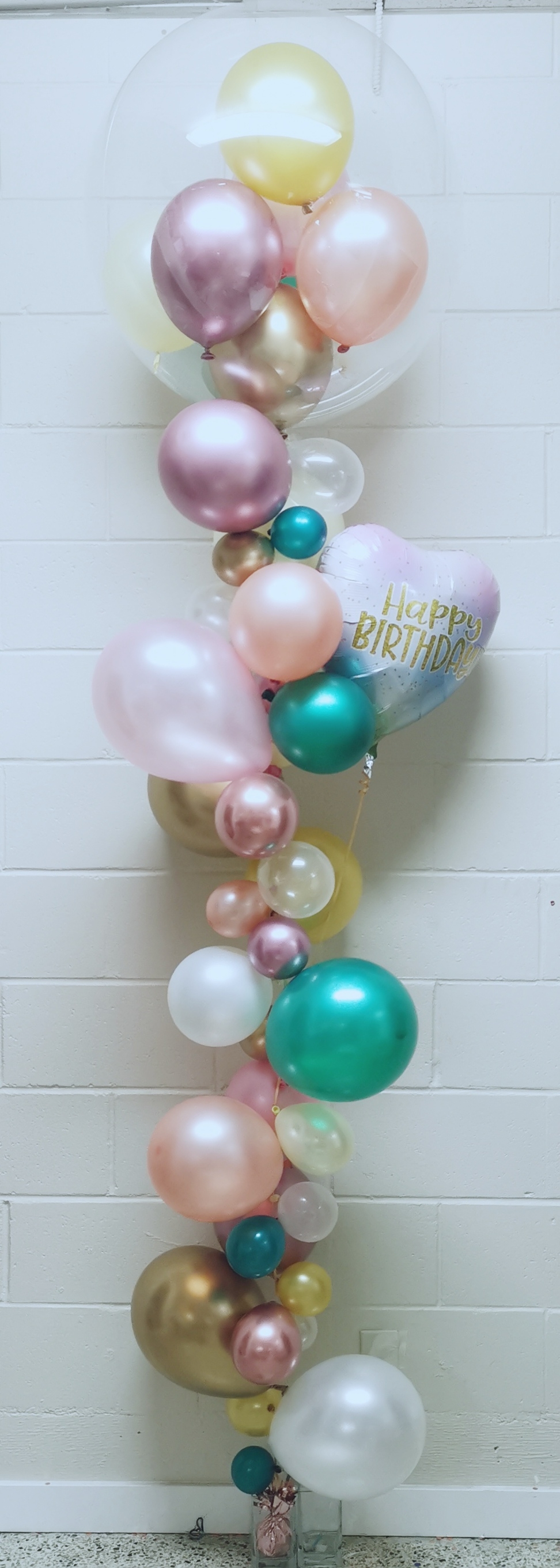 Jewel Sage Cream Pink & Rose Gold Bubble Strand & Birthday Heart