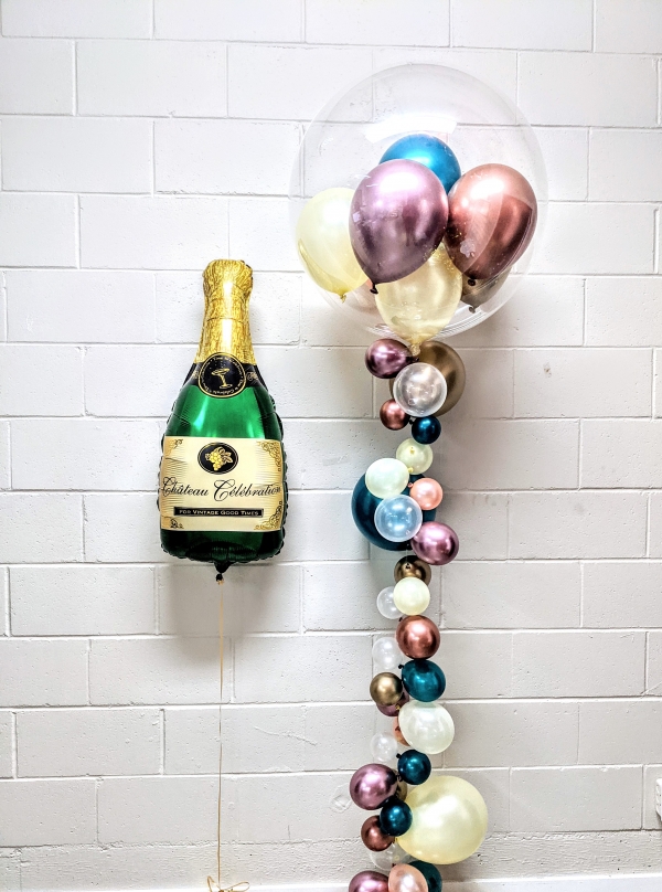 Jewel Sage Cream Pink & Rose Gold Bubble Strand & Champagne Bottle