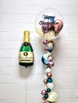 Jewel Sage Cream Pink & Rose Gold Bubble Strand & Champagne Bottle	& Custom Print Balloon Set