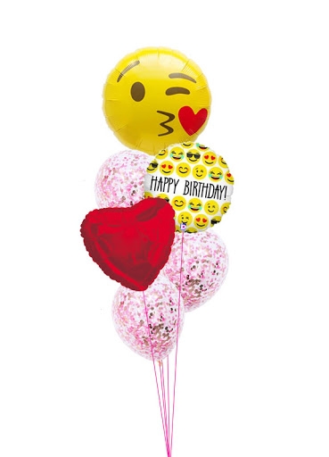Kiss & Love Birthday Emoji Confetti Balloon Bouquet
