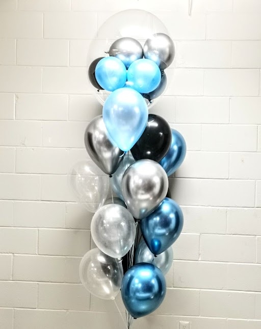 Large Crystal Gumball Balloon Bouquet Blue & Black & Silver