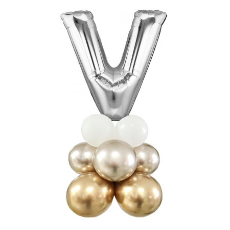 Letter V Balloon 55inch Standup Silver