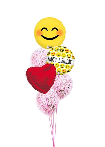Lovely Smiley Blush Emoji Birthday Confetti Balloon Bouquet