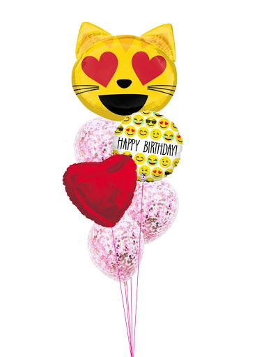 Loving the Cat Love Emoji Birthday Confetti Balloon Bouquet