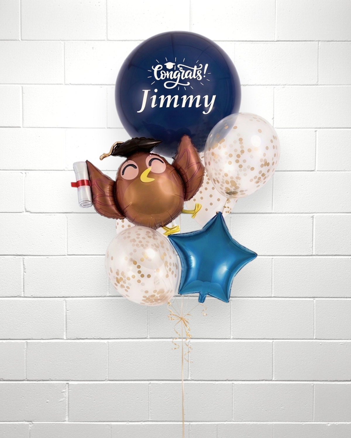 Manly Congrats Custom Name Graduation Owl Balloon Bouquet