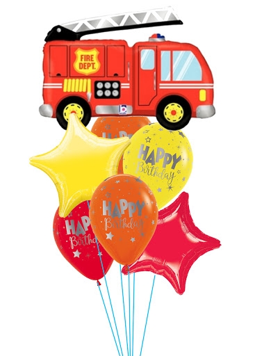 Master Fire Truck with Stars Birthday Balloon Bouquet