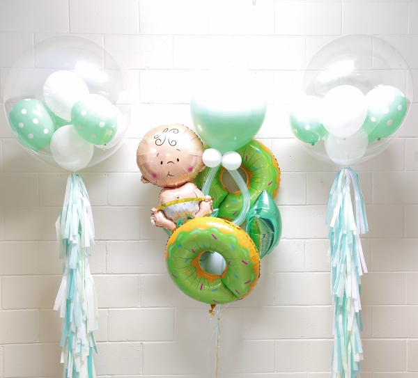 Mint Baby Balloon Set with Tassels & Doughnuts & Bubbles