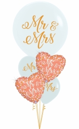 Mr and Mrs Giant Balloon and Rose Gold Bouquet