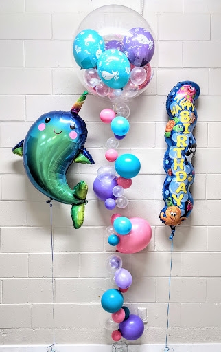 Narwhal Sea Creature Bubble Strand Birthday Bouquet Balloon Set