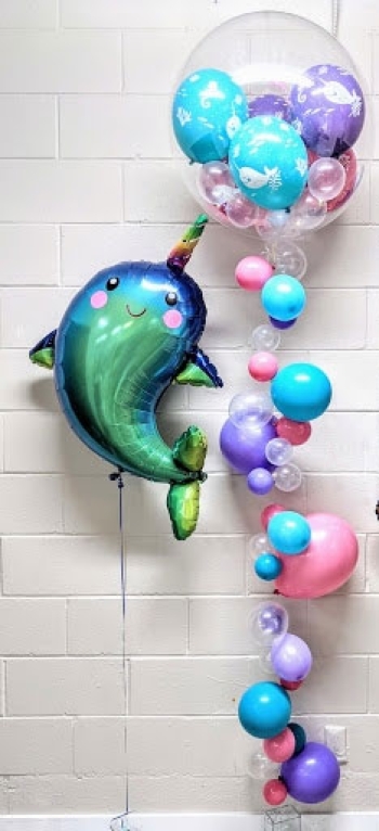 Narwhal Sea Creature Bubble Strand Birthday Bouquet Balloon Set