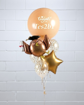 Neutral Congrats Custom Name Graduation Owl Balloon Bouquet