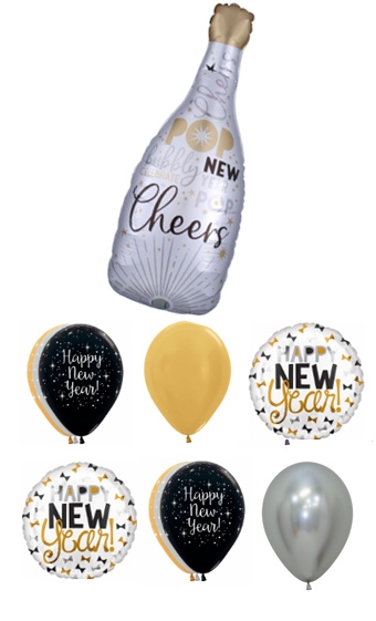 New Years Bottle with Silver and or gold balloons