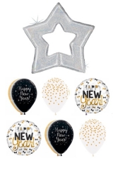 New Years Silver Star with Confetti balloons