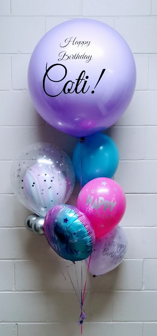 Nova Custom Birthday Name Bouquet In Purple & Pink & Blue