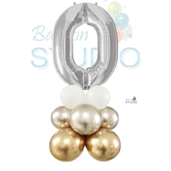 Number 0 Balloon 55inch Standup Silver