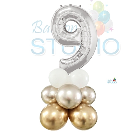 Number 9 Balloon 55inch Standup Silver