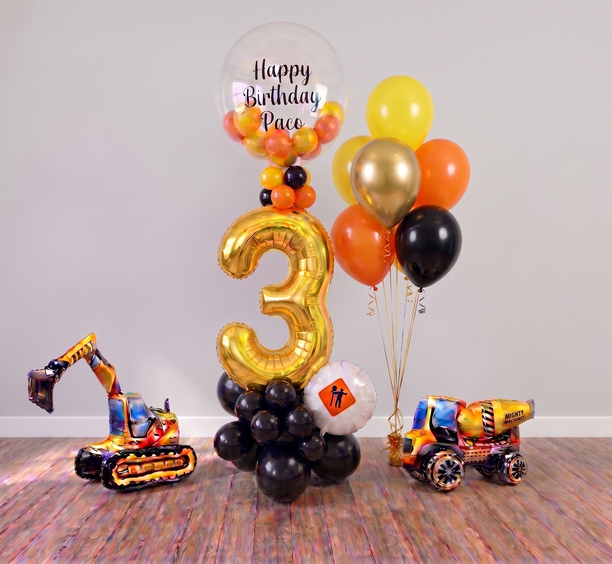 Paco is 3 Construction Balloon Set - Custom Name