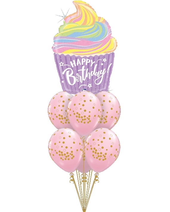 Pastel Pink & Gold Cupcake Birthday Bouquet