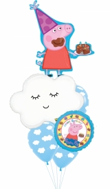 Peppa & Cake & Clouds Birthday Balloon Bouquet