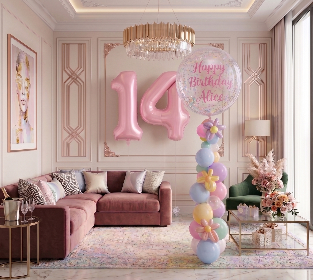 Pick an Age Floral Custom Message Bubble Pastel Strand Balloon Set