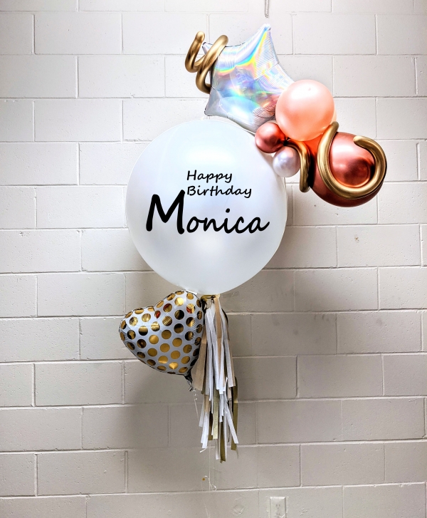 Pretty Hat Floating Balloon Scupture In Pearl White With Custom Print