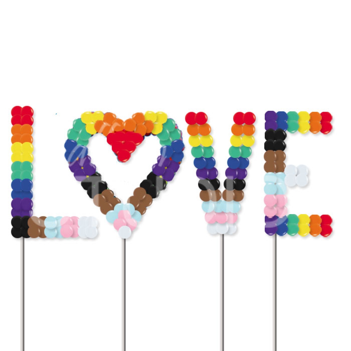 Rainbow LOVE Pride Balloon Wands 4ft OUTDOOR