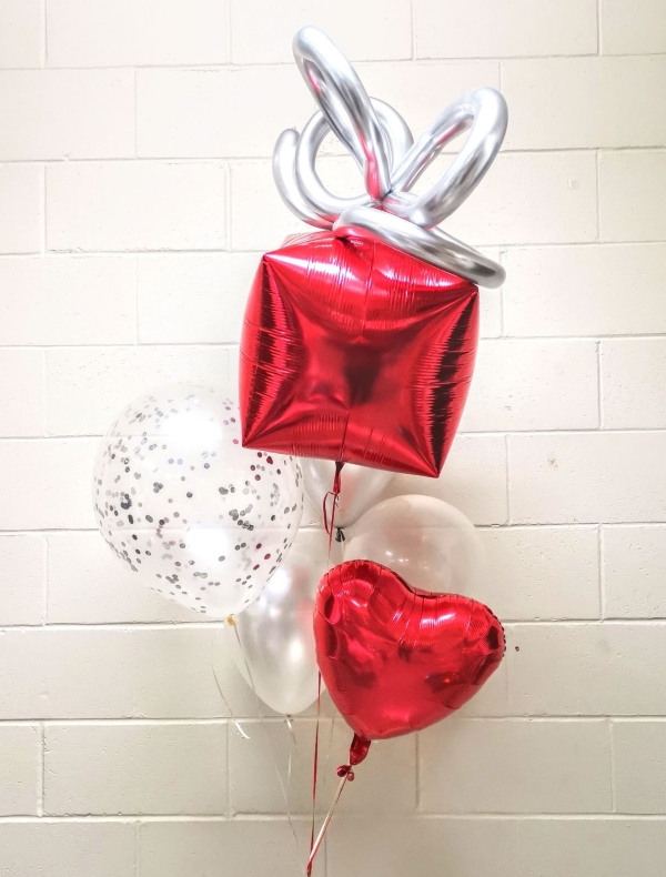 Red And White Heart Present Bouquet
