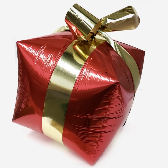 Red CubeZ Christmas Gift Box Balloon w Gold Ribbon