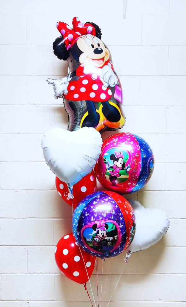 Red Minnie Mouse with Orbz and Hearts Balloon Bouquet