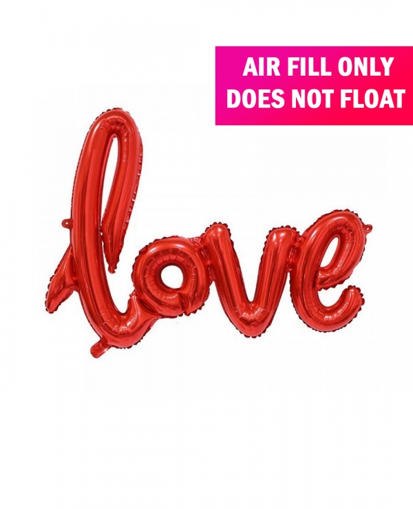Red Script Balloon Banner Love