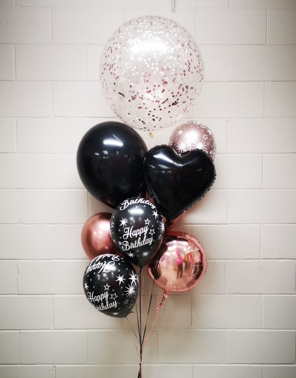 Rose gold & Black Heart Birthday Bouquet