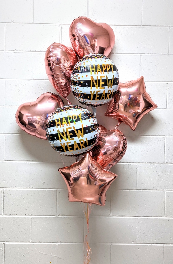 Rose Gold Happy New Year Stars & Hearts Bouquet