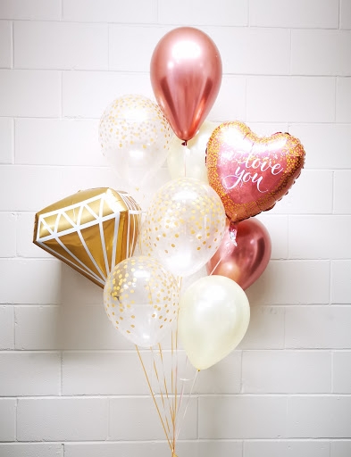 Rose Gold I love You and Diamond Balloon Bouquet