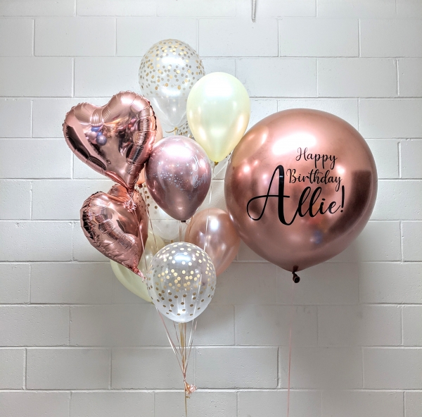 Rose Gold Love Custom Print Balloon Bouquet Pair